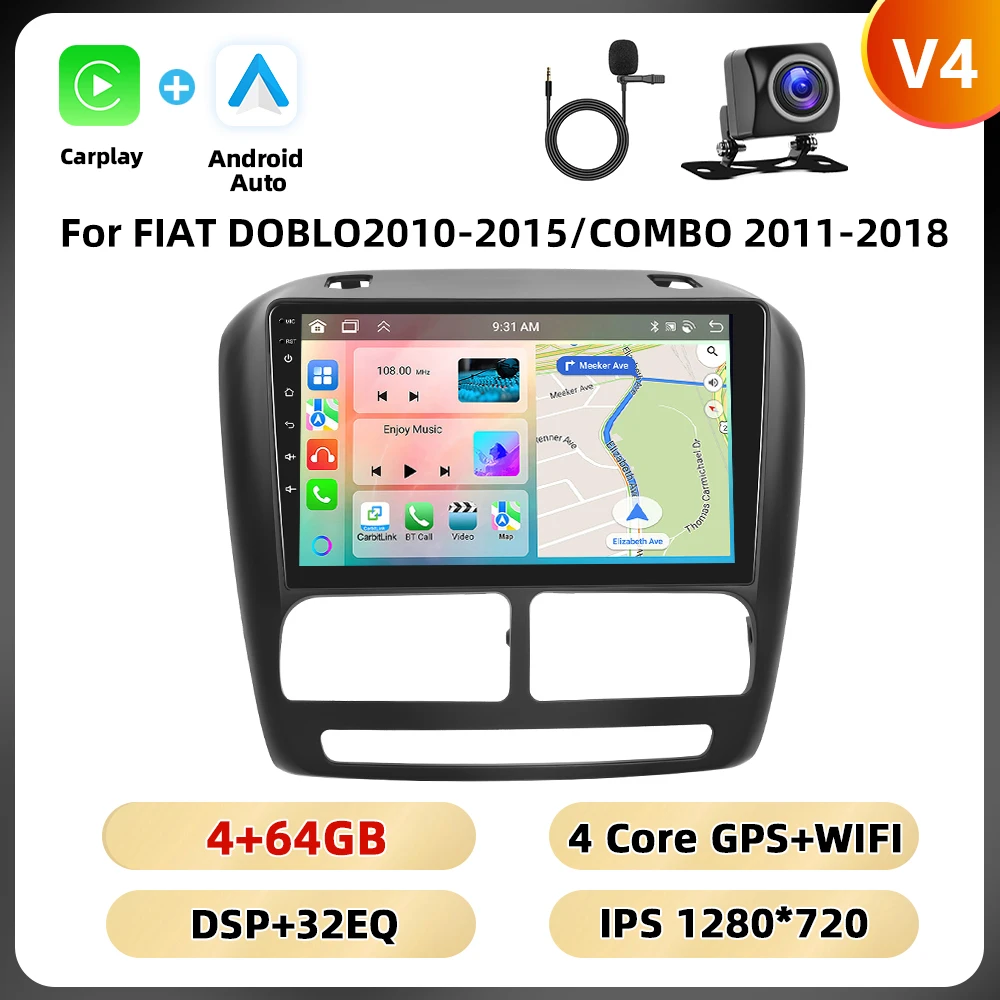 Podofo Ai Voice Autoradio Voor Fiat Doblo 2010-2015/Combo 2011-2018 Multimediaspeler 8Core Carplay Android Auto Gps Navigatie - afbeelding 1