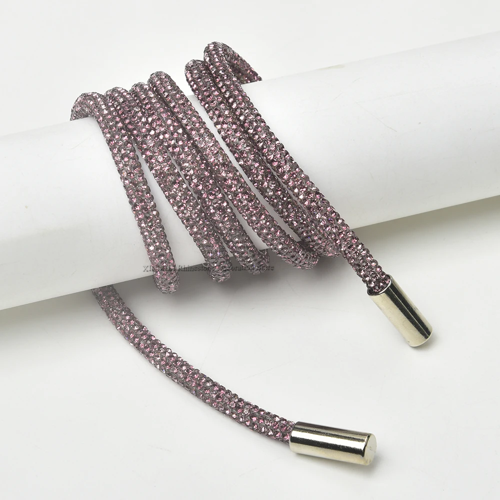 105/120cm Light Purple Crystal AB Glass Rhinestone Tube Cord Glitter Crystal String Strass Rope for Clothing Belt Hoodies