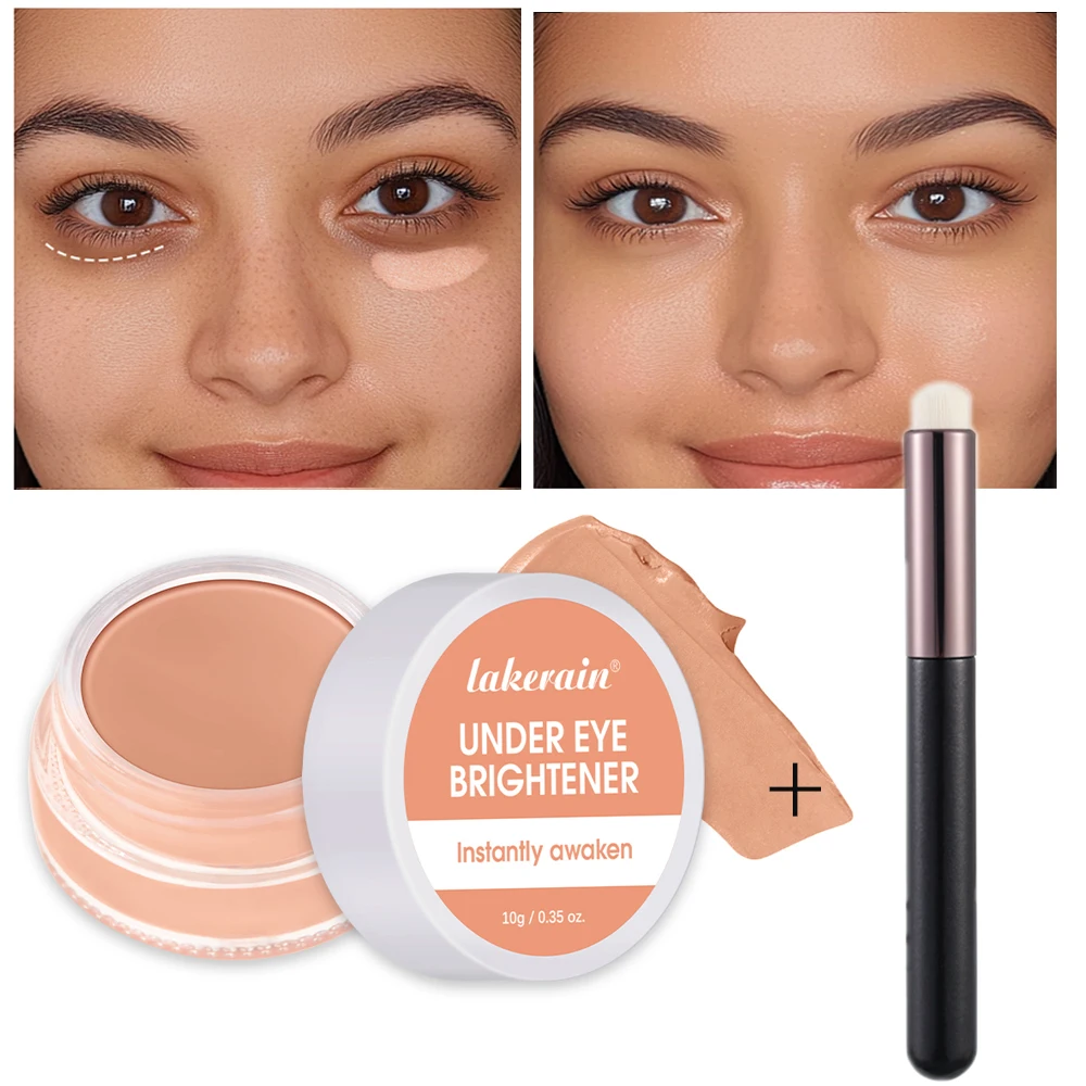 Corrector de Ojos Lakerain con Pincel, Larga Duración, Resistente al Agua, Iluminador, Cubre Ojeras, Líneas de Expresión, Bolsas y Manchas en los Ojos, Cosméticos