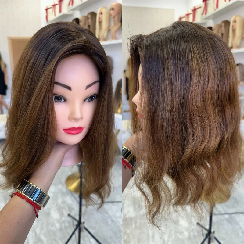 

Woman Wigs Ombre Caramel Brown Synthetic HD Lace Front Wig Natural Preplucked Hairline 12 Inch Short Wave Bob High Quality Wig