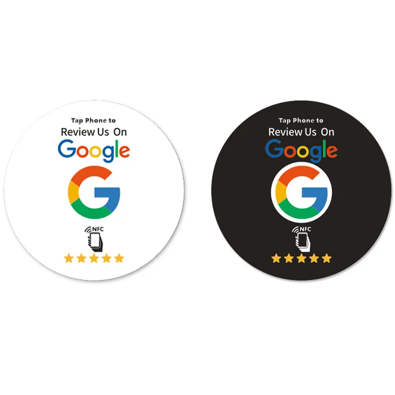 Google Review NFC Tap Desktop Sticker, Round With Adhesive Backing, Business Social Media Review NFC Card