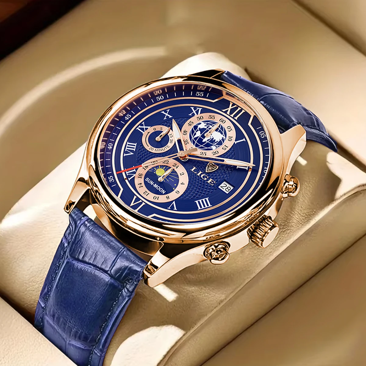 2026 Neue Herrenuhren LIGE Top-Marke Leder Chronograph Wasserdicht Sport Automatik Datum Quarzuhr für Männer Relogio Masculino