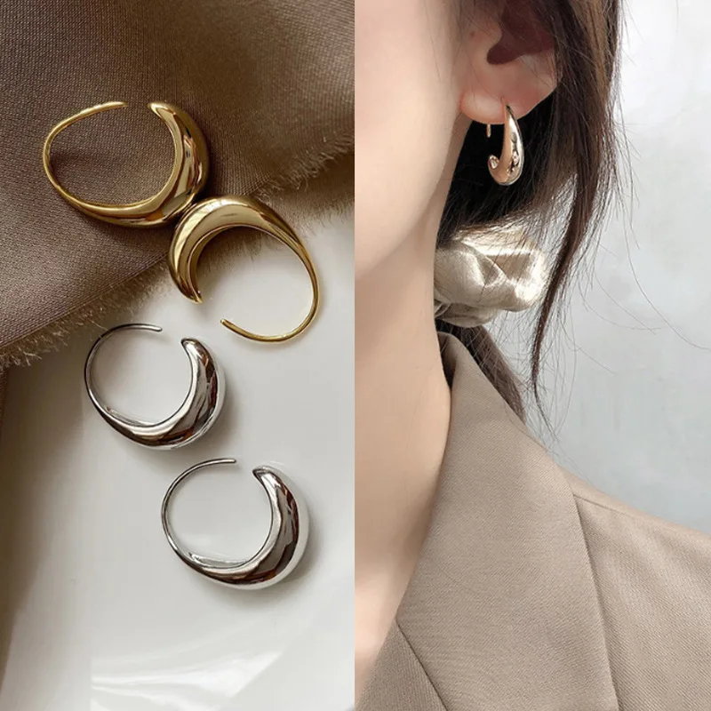 925 Silver Needle Geometric Oval Hoop Earrings For Women Party Wedding Punk Jewelry Gift e551