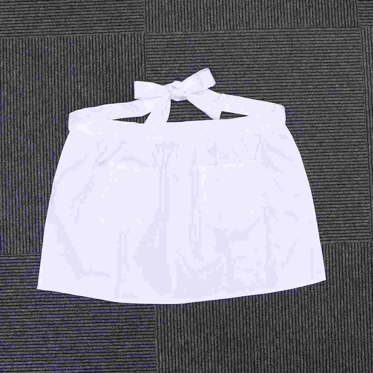 Cotton Waist Apron Short Half Apron with Pockets for Housewife Maid Waitress Servant (White) cotton apron