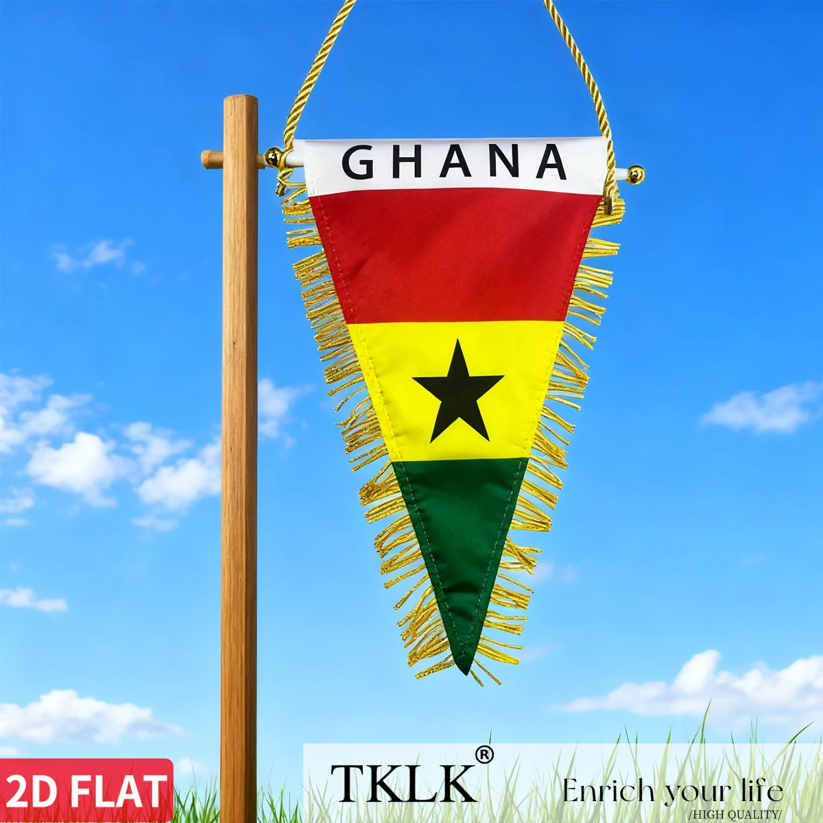 1p Ghana Hanging Flag Triangle Flag 25x15cm Double Side Flag Banner Football Flag Car Rearview Mirror Decor Fringed Hanging Flag