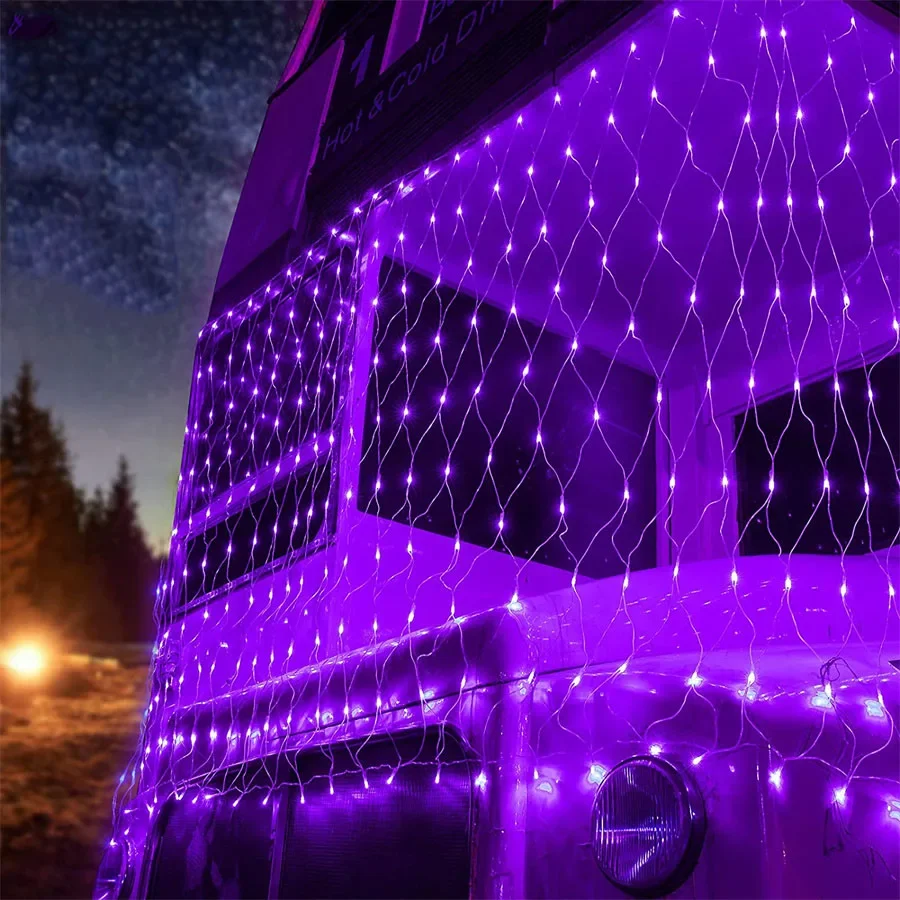 3*2M 6*4M LED Purple Pink Mesh Net String Light Connectable Outdoor Christmas Net Light Garland For Garden Tree Bushes Decor