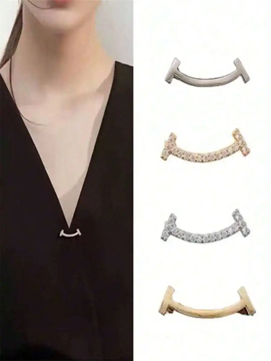 2 broches elegantes, modernos y versátiles con forma de cara sonriente y diamantes antideslizantes para mujeres y hombres, broche para cuello de camisa, broche decorativo para cintura de vestido, uso diario, viajes, regalo