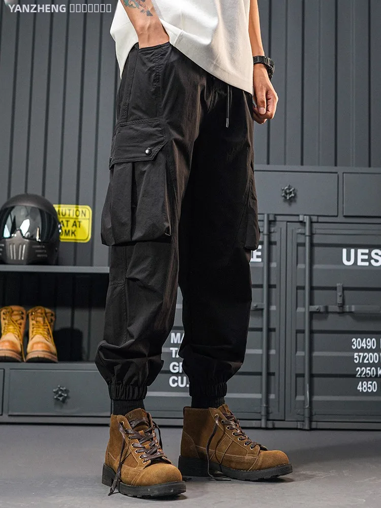 

Мужские тонкие рабочие брюки Yan Zheng American Sle: свободные, с манжетами, повседневные, универсальные, функциональные, для лета и осени, молодежные, модные