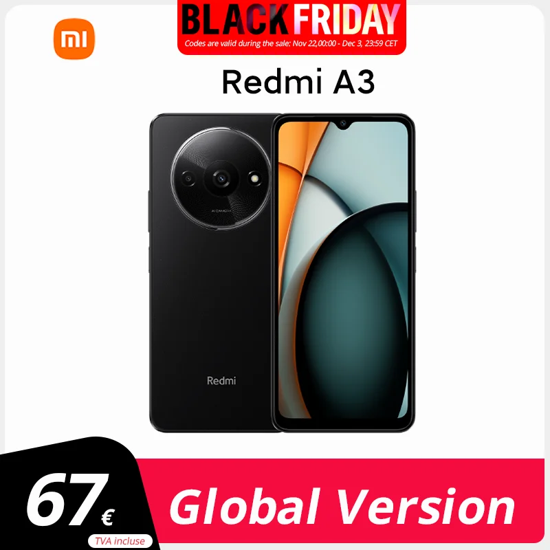 Global Version Xiaomi Redmi A3 Smartphone Mediatek Helio G36 6.71 Inch HD Screen Dual Camera 5000mah Battery 10w Fast Charge