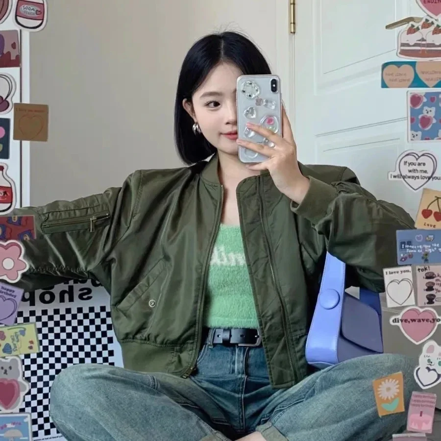 Pop Pop Pop Baseball Jacket Women's Spring And Autumn New High-End Korean Version Loose Vintage Niche Short Jacket Top Fashion L