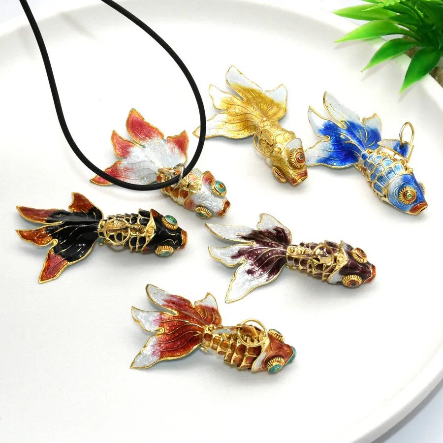 6cm Ring on Fishback Many Enamel Color Cloisonne Movable Big Tail Goldfish Pendants For DIY Jewlery Making