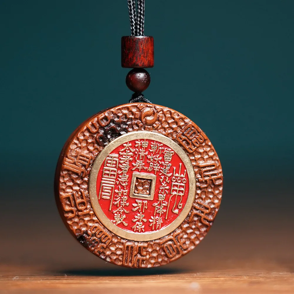 

Natural Lightning Jujube Cinnabar Mountain Ghost Spending Pendant Pendant Copper Money Retro Lucky Pure Handmade Carving Pendant