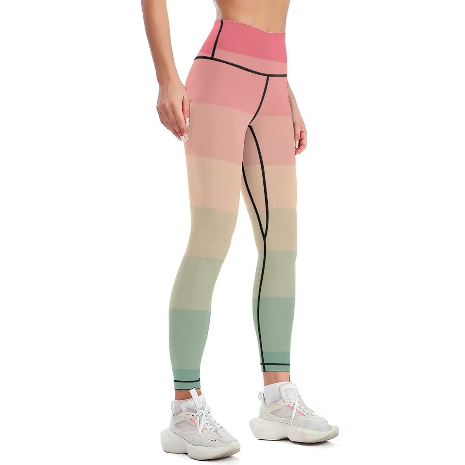 Retro Colorful Horizontal Stripes Leggings trousers Sports pants woman gym wear Sports pants for Womens Leggings