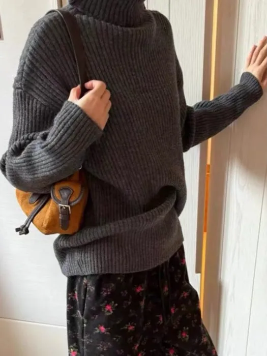 Koreaanse Sle dames verdikte hoge kraag losse gebreide trui winterbasislaag faionable innerlijke slijtage top