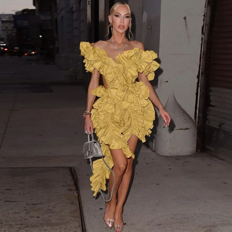 

Ladies Autumn Sleeveless V-Neck Backless Sexy Birthday Party Mini Dresses For Women Ruffle New Fashion Clubwear Y2K Baddie Dress