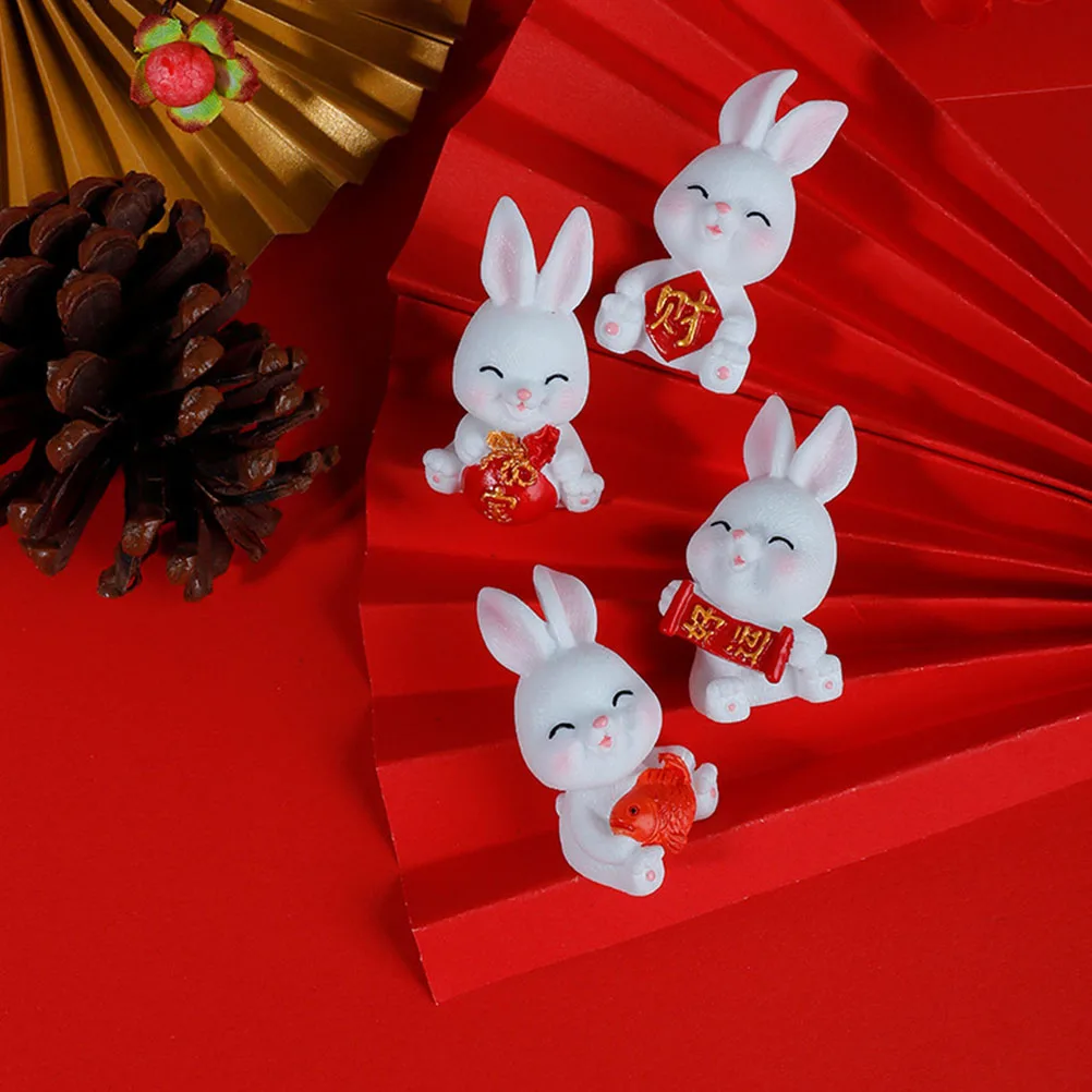 

6 Pcs Bunny Decor Year Rabbit Mascot Natural Bunny Miniature Figurines Resin Compact Home L Adornments