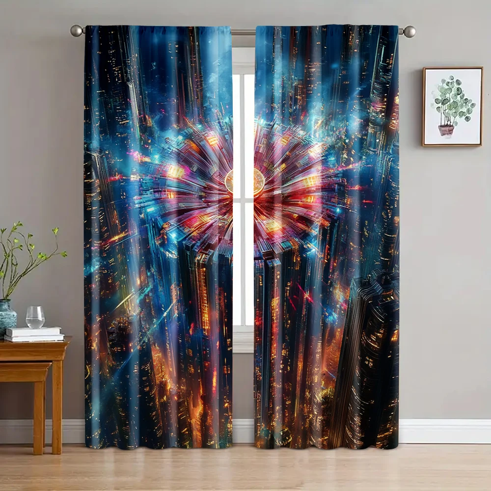

2pc, Curtain Vibrant urban landscape Light Filter Party Decorations Applies to bedroom and living room decoration