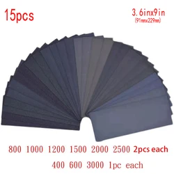 15pcs 400-3000 Fine Sandpaper Assortment Wet Dry Sand Paper Variety Pack For Wood Sanding Metals Polishing Sheets Sanding Tool