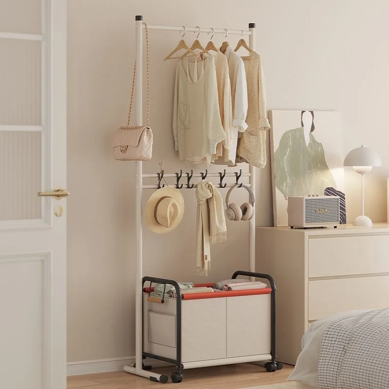 Simple coat rack household floor double-layer hanger cream wind folding indoor bag hanging integrated drying rack