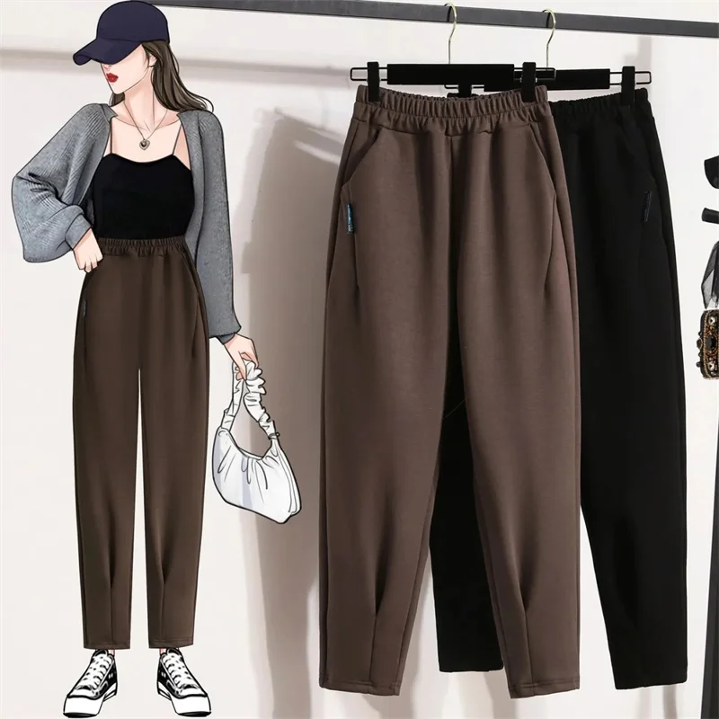 

Harun Pants Women Autumn Winter 2024 New High WaistLoose Cotton Trousers Lady Add Velvet Large Size Leisure Radish Pants Female