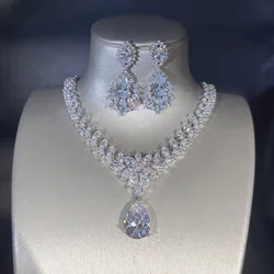 925 Silver Dazzling Leaf Water Drop Zircon CZ Elegant Women Wedding Necklace Earring High Quality Delicate Fashion Jewelry Sets