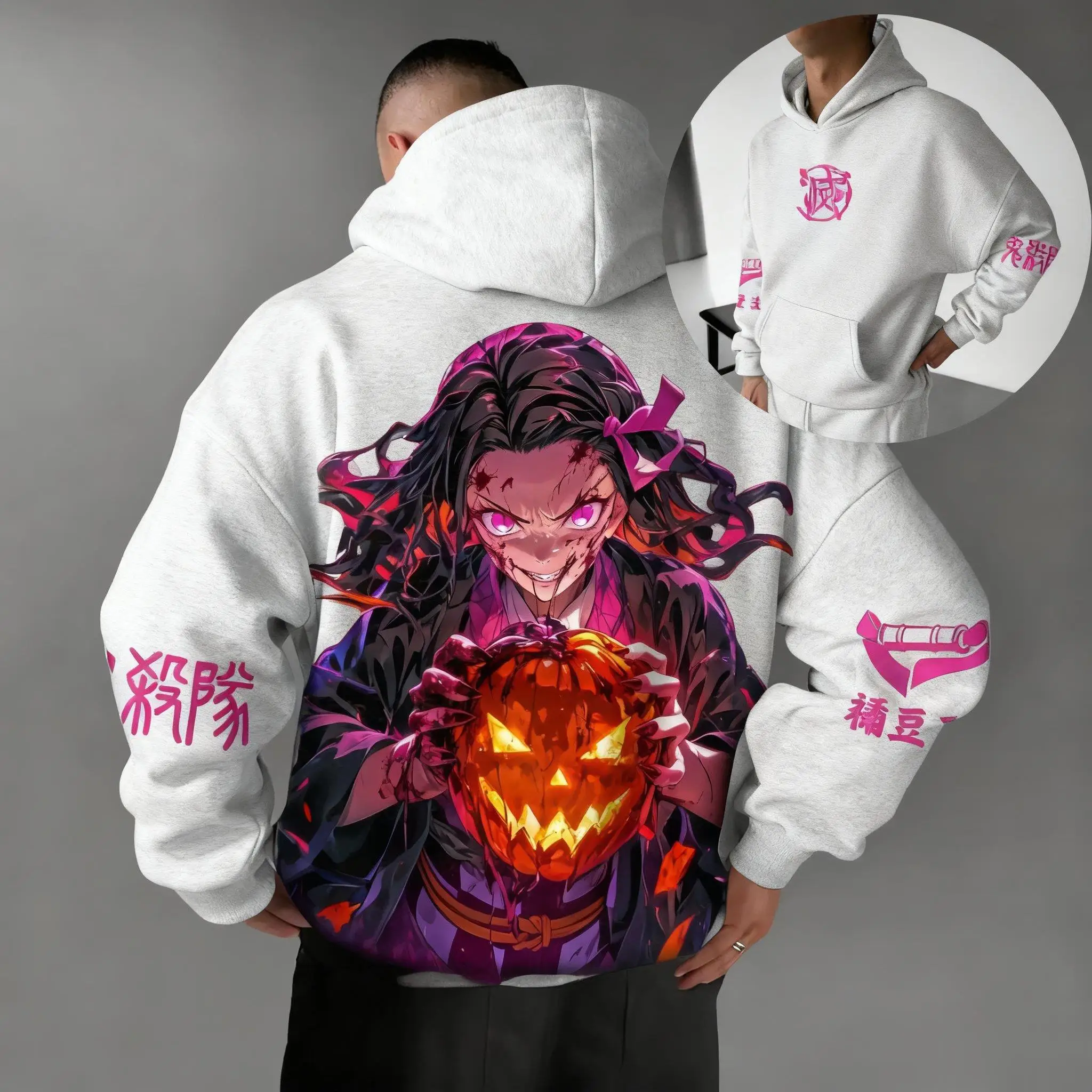 

Толстовка с капюшоном в стиле аниме «Убийца демонов», мужской и женский пуловер, свитер, куртка с принтом на Хэллоуин, повседневная уличная одежда большого размера, осенняя мода, топы Y2k