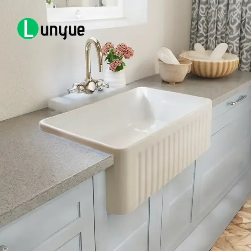 Nordic Modern Large White Ceramic Single Bowl Kitchen Sink Farmhouse Apron Front Wash Basin Single Handle Easy Installation