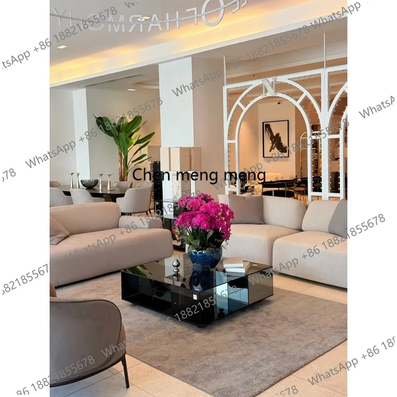 Nordic multi-color mirror glass coffee table, living room side table, double-layer creative tea table