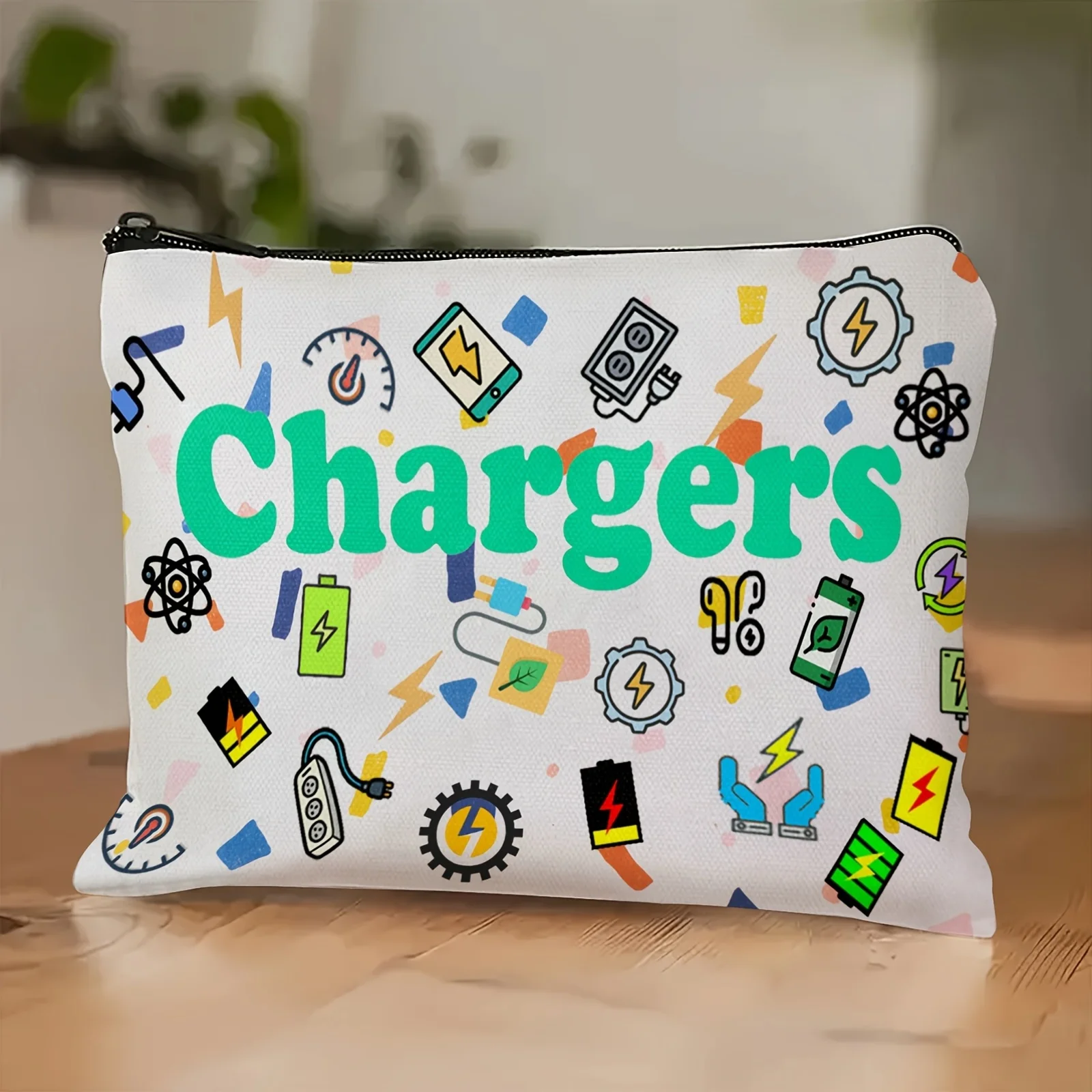 Makeup Bag with Charger Print Electronics Accessory Travel Case Cosmetic Pouch Toiletry Organizer Storage for Chargers Bags
