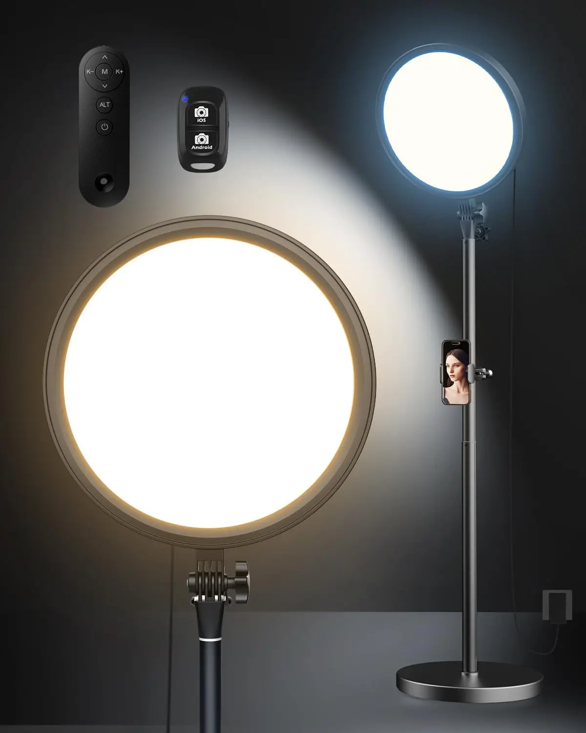 

12” Selfie Ring Light with Stand, Overall 79” Tall Ringlight Stands with Remotes and Phone Holder, Professional Floor