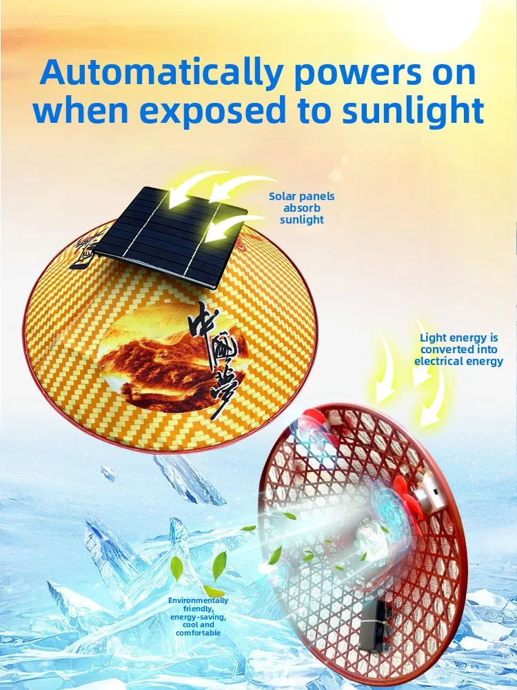 Solar three-fan cap, agricultural building sanitation workers, sun protection, rain protection and radiation protection