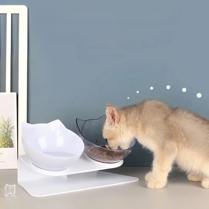 Cat Bowl Transparent Oblique Mouth Spine Protection Cat Double Bowl Dog High Foot Drinking Water Feeding Pet Bowl Pet Supplies