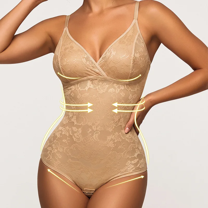 Shapewear Bodysuit Women Slimming Body Shaper Waist Trainer Comfortable V Neck Bra Jumpsuit Tummy Control Floral Print Bodywear