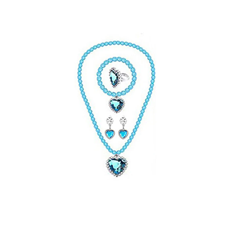 Kinder Mädchen Elsa Sofia Belle Prinzessin Zubehör Verfeinerung Perlen Halskette Armband Ring Ohrring Schmuck 5 Stück Sets – Detail 6