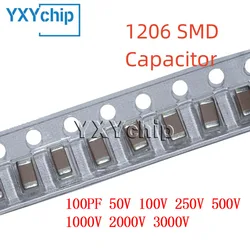 50PCS 1206 100PF 50V 100V 250V 500V 1000V 2000V 3000V ±5% 101J C0G NPO SMD Chip Multilayer Ceramic Capacitor