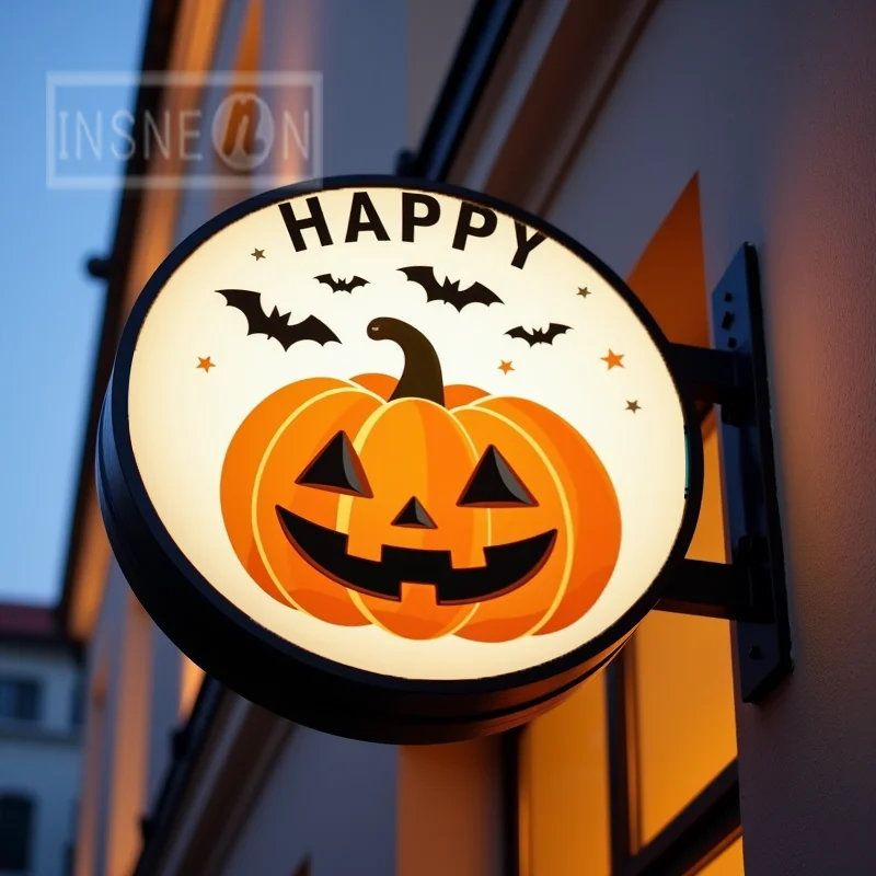 Custom Round Halloween  LED Light Box Outdoor Business Sign Double Sided Waterproof Acrylic Backlit Advertising Display