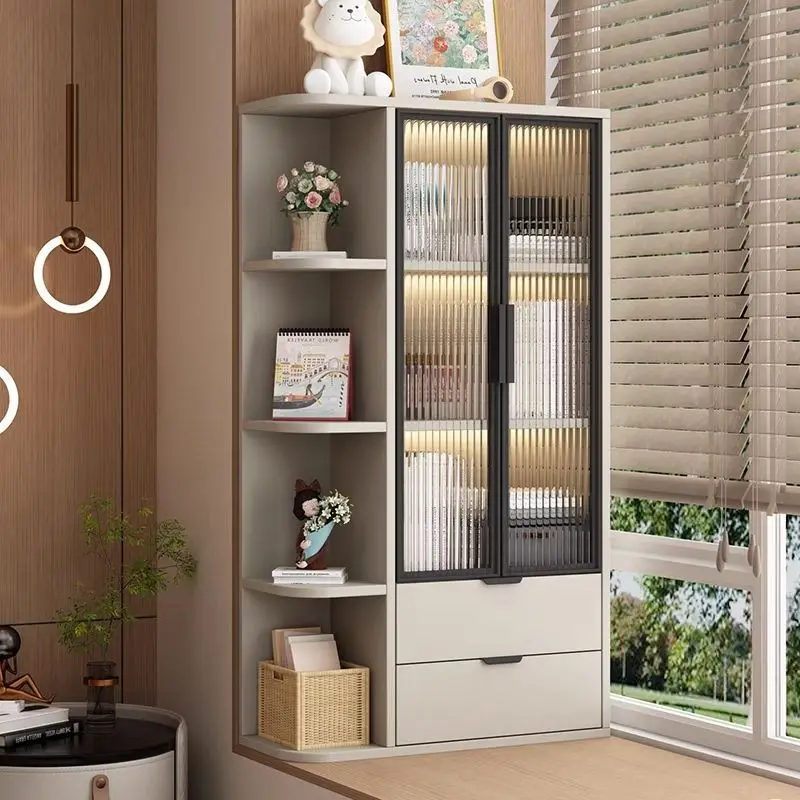 Solid wood bay window cabinet storage cabinet cream wind bookcase window sill storage cabinet sunscreen glass bedroom