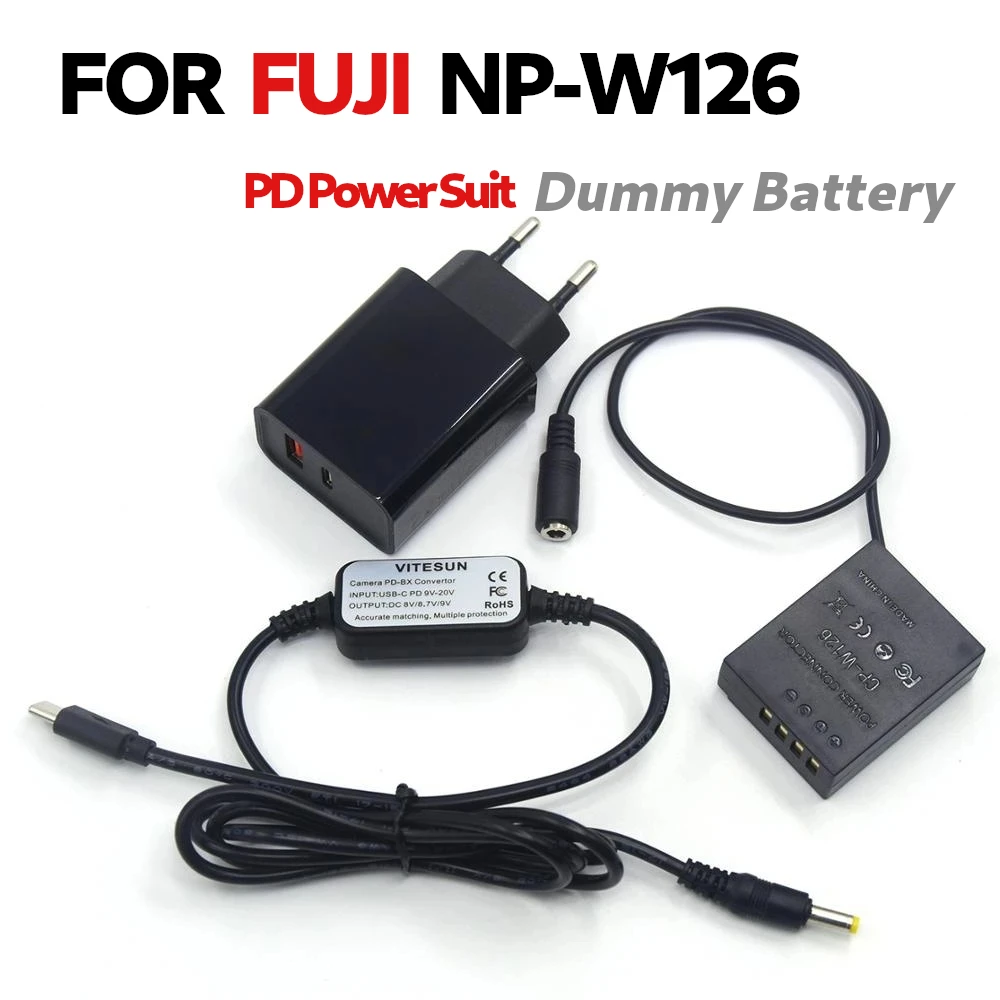 CP-W126 NP-W126 Dummy Battery+USB Type-C Cable+Charger For Fujifilm X-A2 A3 X-E2s X-Pro2 T20 T10 X-T30 X-T1 T2 X-T3 E3 Camera