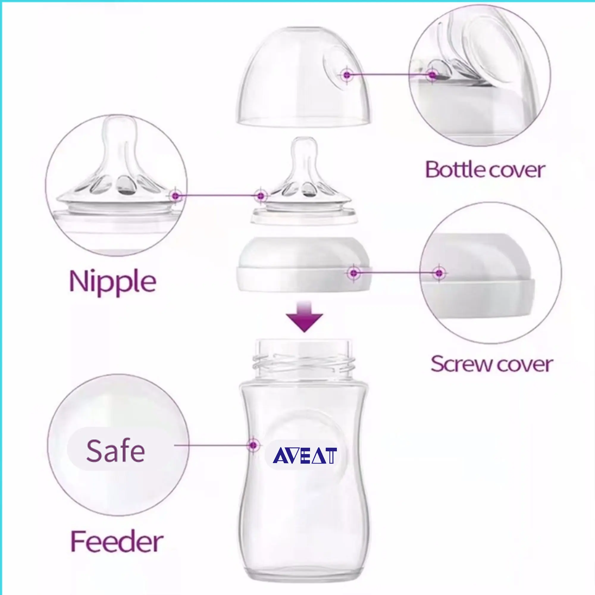 Baby Petal Shaped Bottle with Breastfeeding Nipple, 150/250ml, Food Grade PP Feeding Bottle Drop Resistant