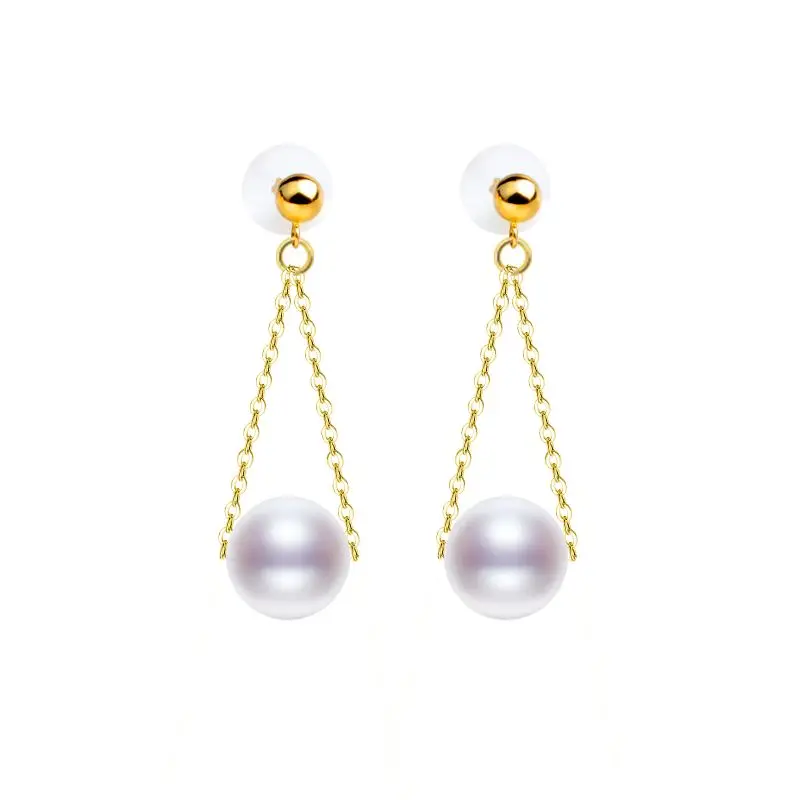 

New Fine Jewelry 18K yellow Gold Earrings Drop Long Natural freshwater pearl au750 wedding party gift for women e627