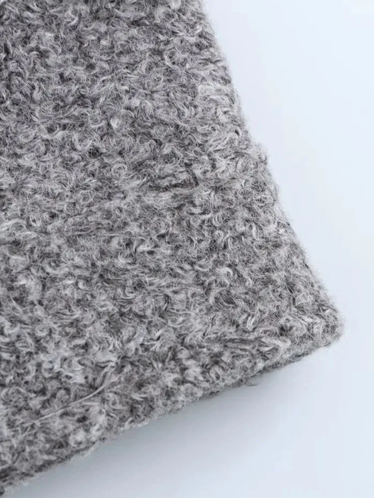 Damska Jesienno-Zimowa Nowa Elegancka Jednorzędowa Teksturowana Kurtka Krótka z Długim Rękawem, Dekoltem O-Neck, Kieszeniami z Klapami, Ozdobna, Top Mujer