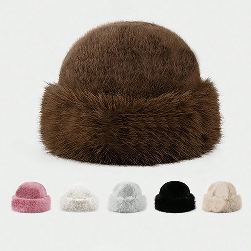 Women's Fuzzy Wide Brim Faux Fur Bucket Hat Winter Fluffy Warmer Fisherman Cap，Comfort Suitable for Fashionable Street Wear.