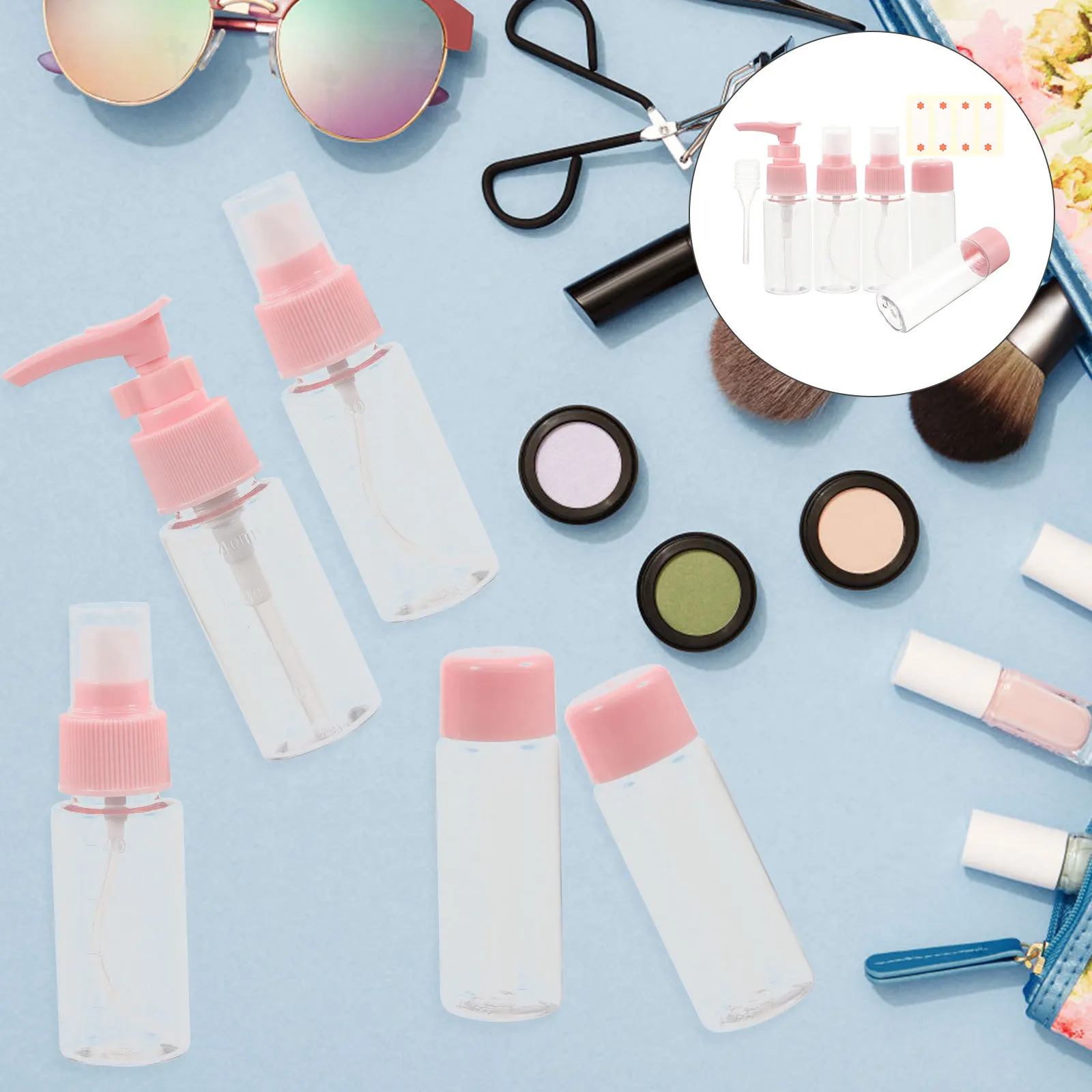 7-delige reisflessenset transparante hervulbare plastic toilettascontainers voor shampoo lotion gezichtswas zonnebrandcrème