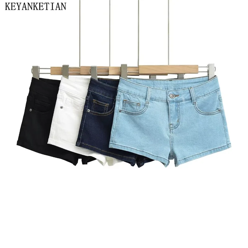 

KEYANKETIAN 2024 New Launch American Retro Low-rise Zip-up Skinny Jeans Women's Xshape Stretch Denim Shorts Sexy Thin Hot Shorts