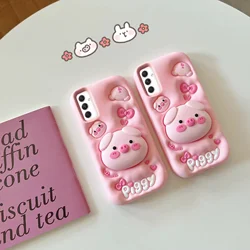 Phone Case  for Samsung Galaxy S24 S23 Ultra S21FE A55 A54 A53 A51 A50 A30S A35  A24 Cute stand big head pig Soft Silicone Cover
