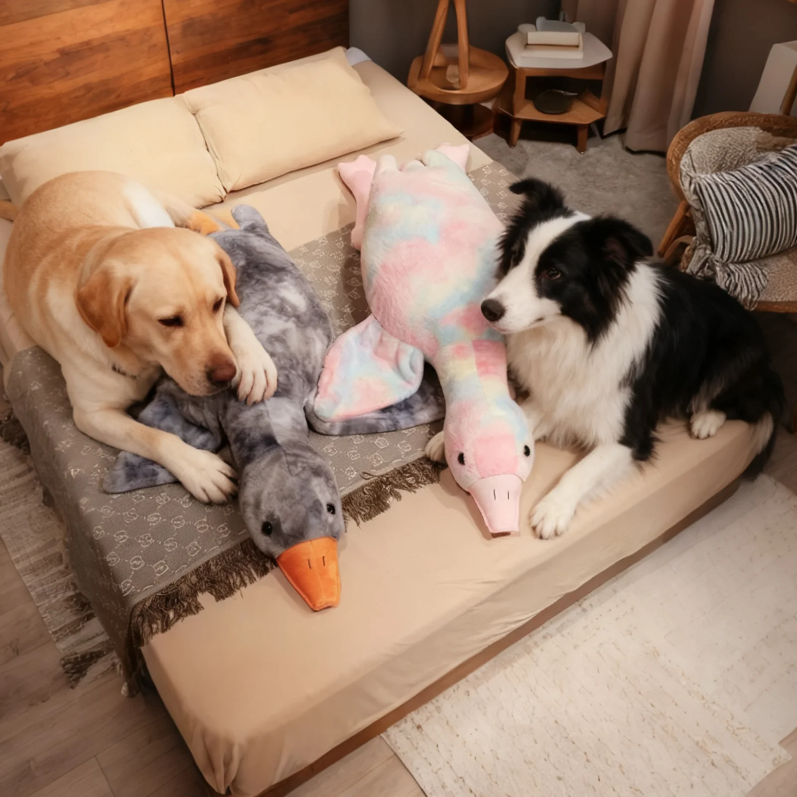 

Washable Colorful Goose Dog Plush Toy with Zipper 50cm Soft Stuffed Duck Pet Pillow Anxiety Relief Puppy Chew Buddy Cat Gifts