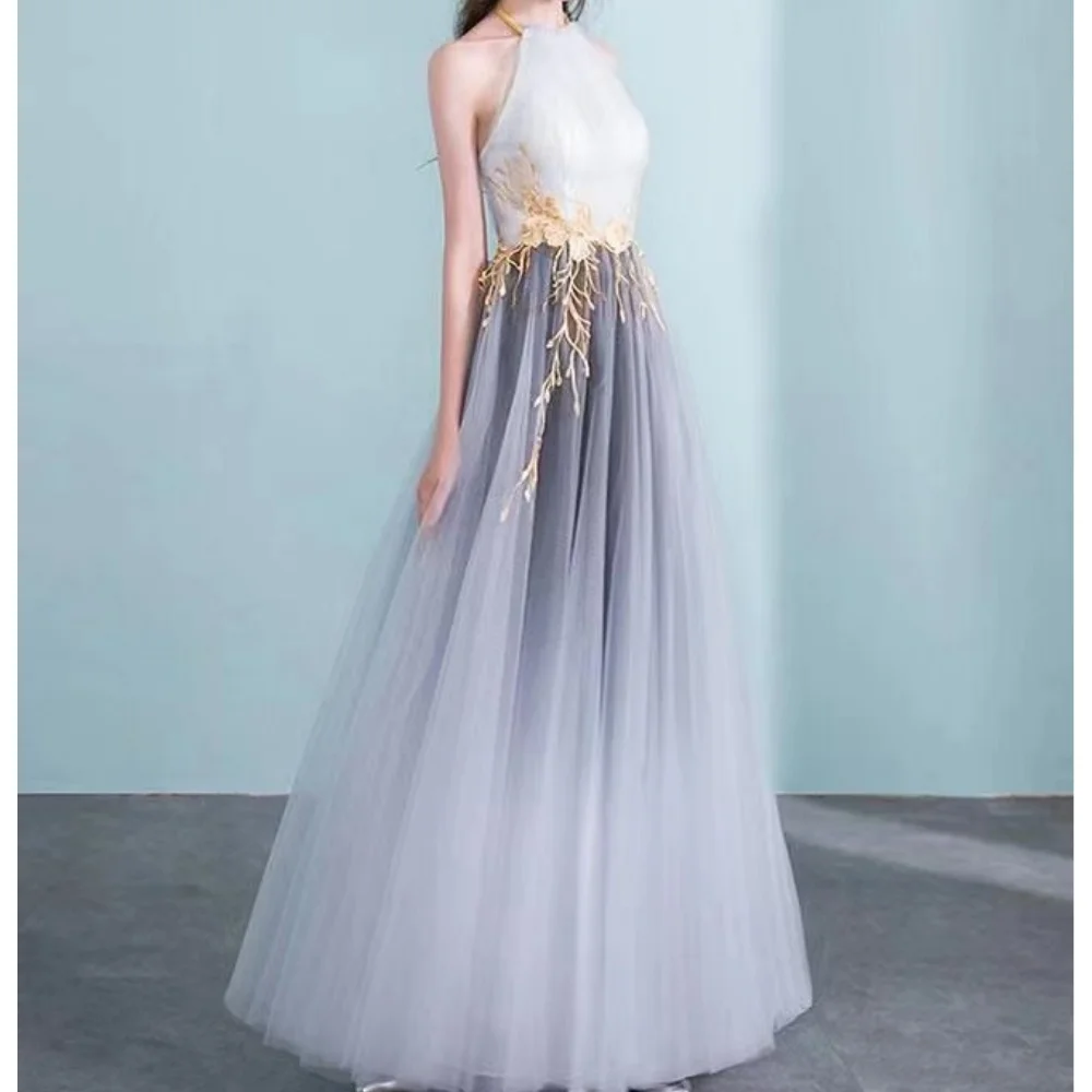 Muloong Halter Floor-Length Women Elegant And Pretty Luxury Prom Dress