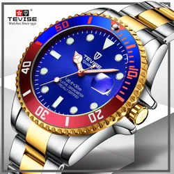 TEVISE-reloj con fecha de lujo para hombre, cronógrafo de pulsera de acero inoxidable, resistente al agua, de cuarzo, luminoso