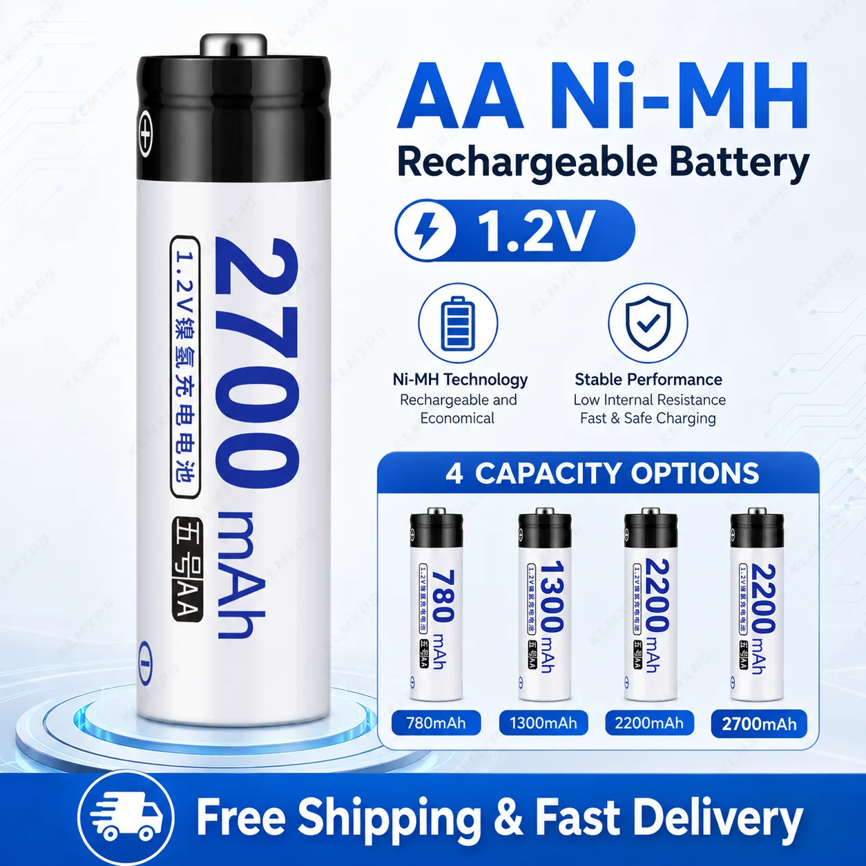 AA Rechargeable Ni-MH Battery 1.2V 780mAh 1300mAh 2200mAh 2700mAh High Capacity AA 5th Battery for Remote Control Toys Camera