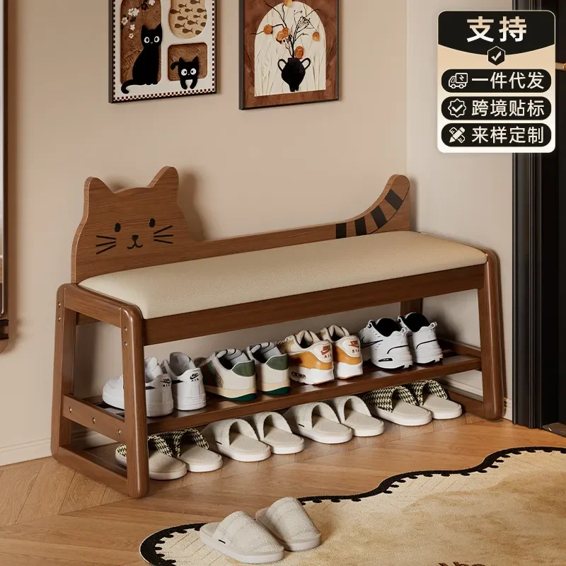 for Solid Wood Kitten Shoe Change Stool 2026 New Door Stool Shoe Cabinet Integrated Household Shoe Rack Home  Entrance